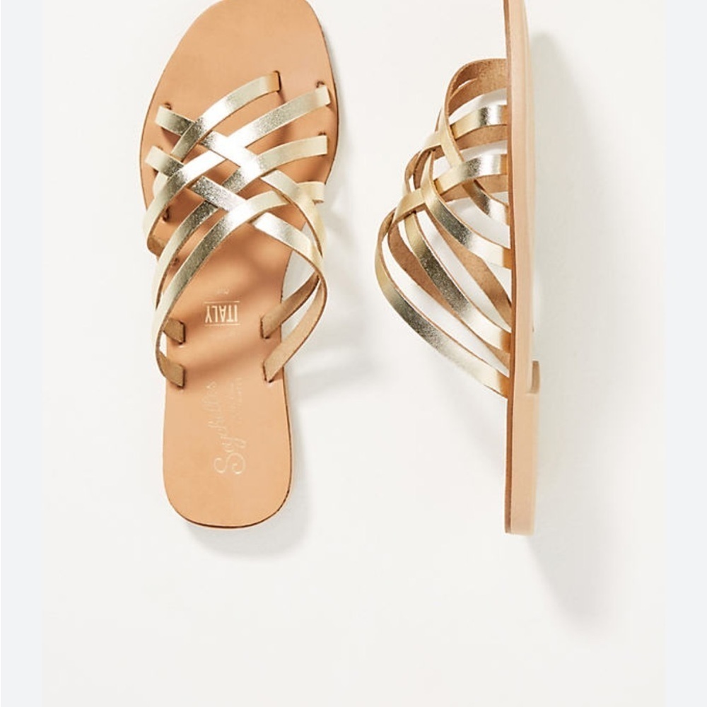 Seychelles Gold and Tan Strappy Italian Sandals